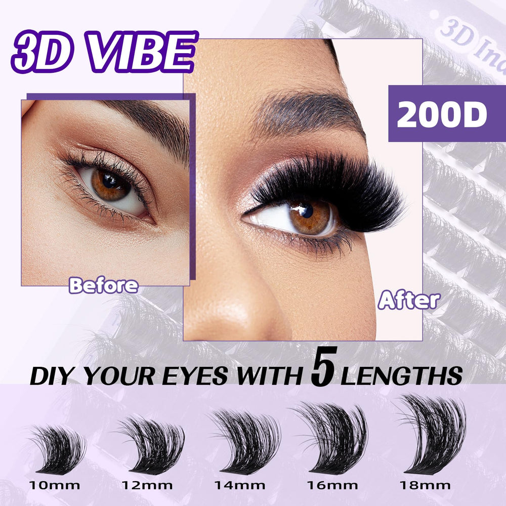 B&Qaugen fluffy lash clusters kit 200D portable travel friendly kit