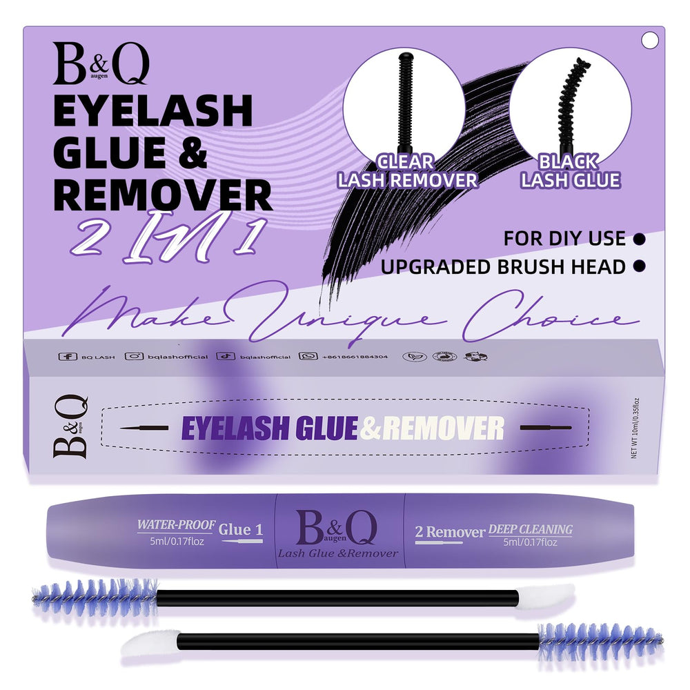 B&Qaugen Lash Remover shown beside oil-based formula for easy, residue-free removal.
