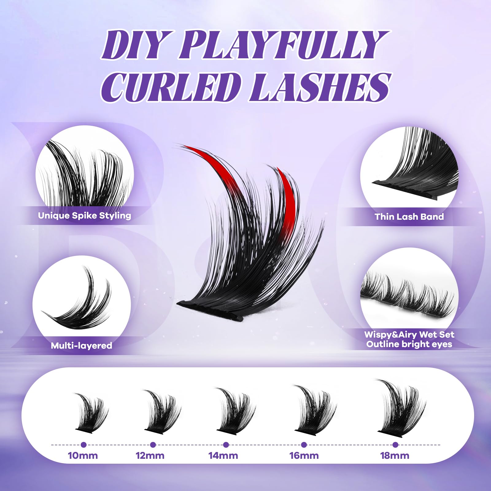 Close-up of B&Qaugen lash clusters with wispy fibers for volume