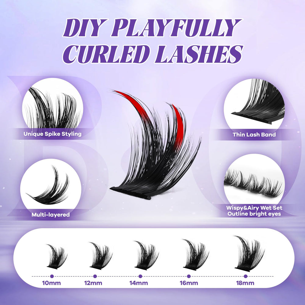 Close-up of B&Qaugen lash clusters with wispy fibers for volume