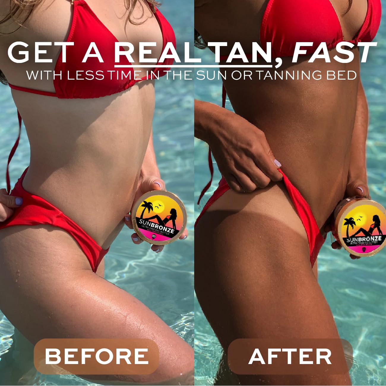 Bangberry Original Sun Bronze Butter application shows smooth, even coverage during sun exposure