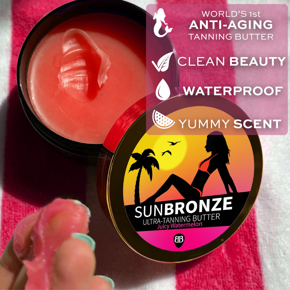 Bangberry Original Sun Bronze Ultra Butter being rubbed into skin for moisture.