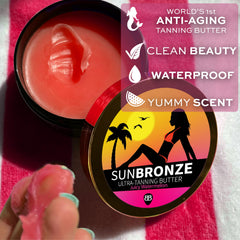 Bangberry Original Sun Bronze Ultra Butter being rubbed into skin for moisture.