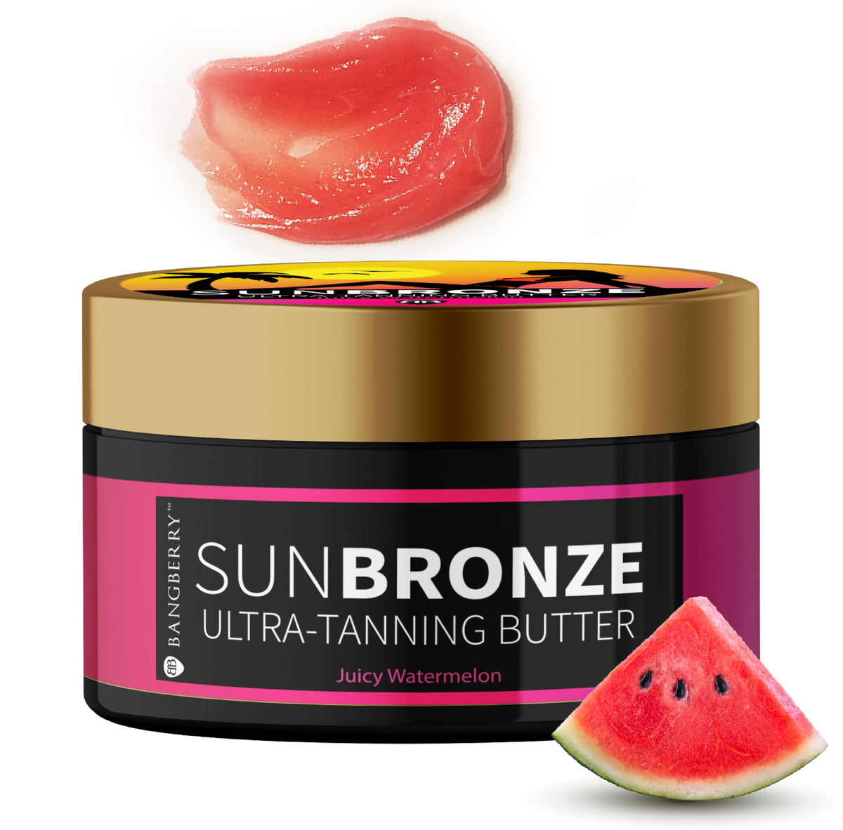 Bangberry Original Sun Bronze Ultra Butter bottle shown for faster tanning.