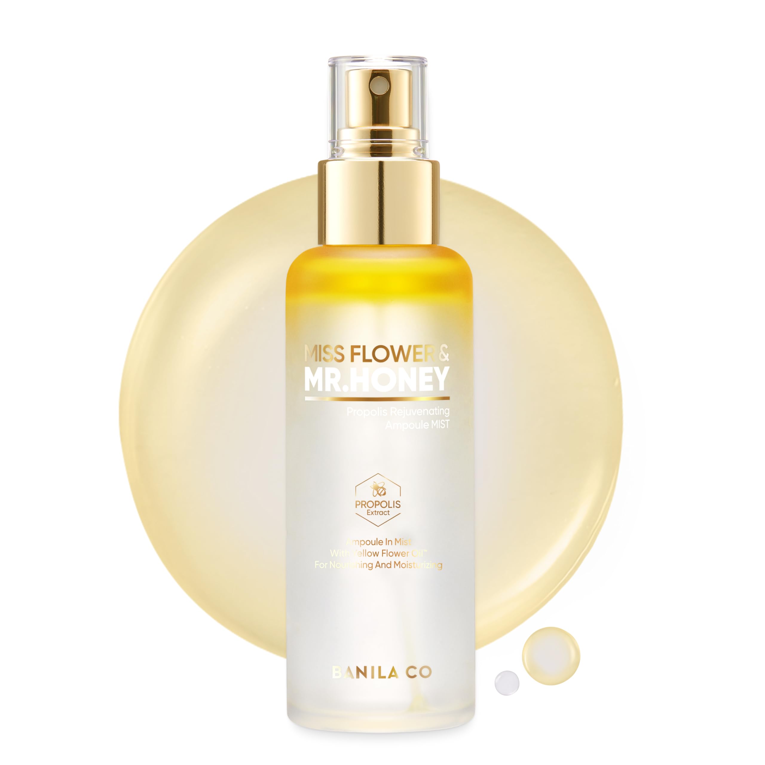 BANILA CO Miss Flower & Mr Honey ampoule mist bottle close-up highlighting hydration