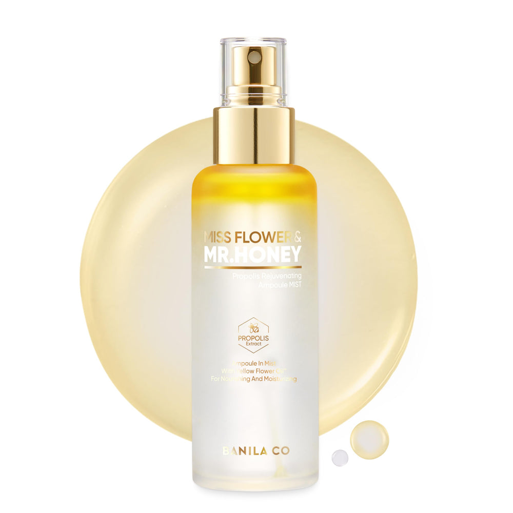 BANILA CO Miss Flower & Mr Honey ampoule mist bottle close-up highlighting hydration
