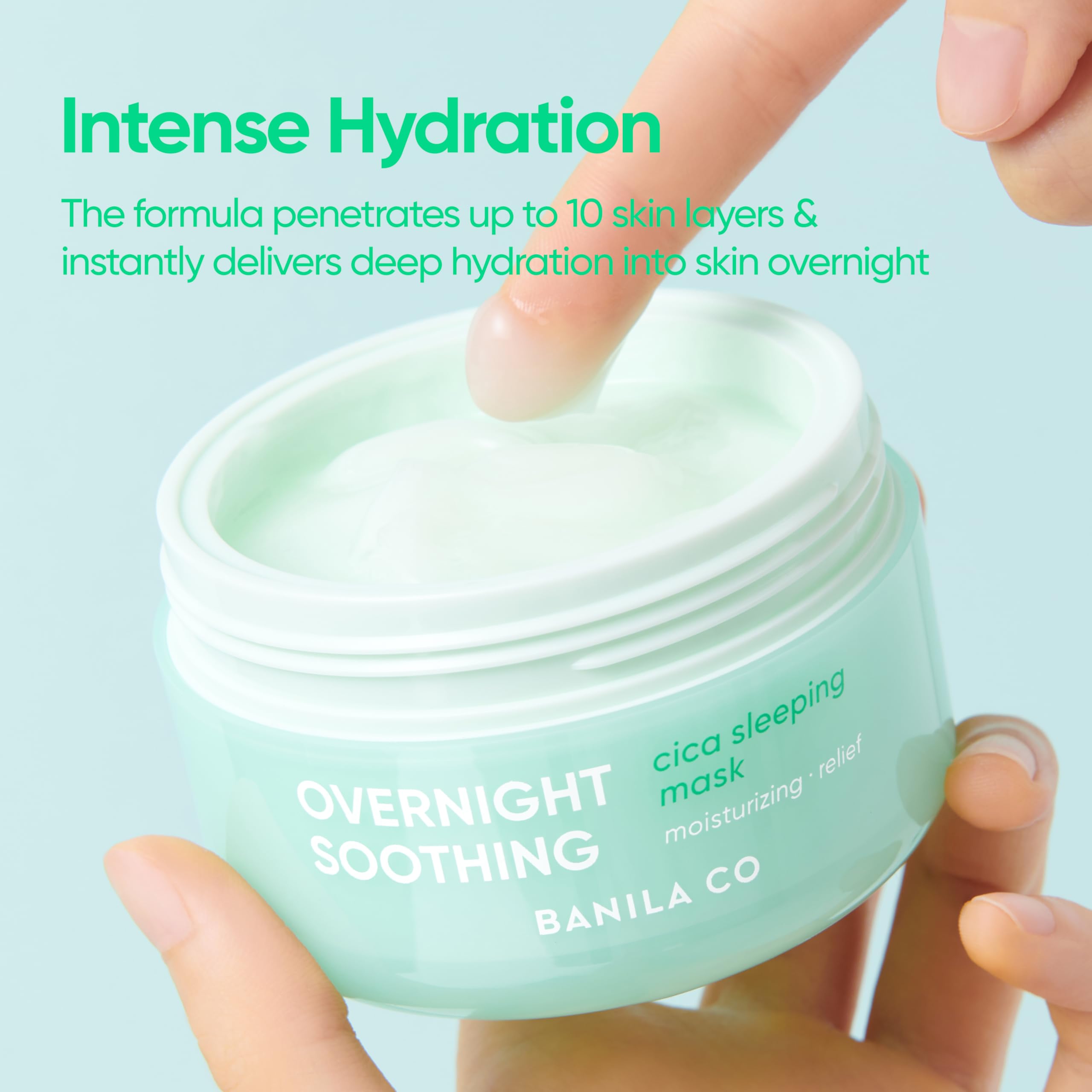 BANILA CO Overnight Soothing Cica Mask demonstrates hydrated, balanced skin