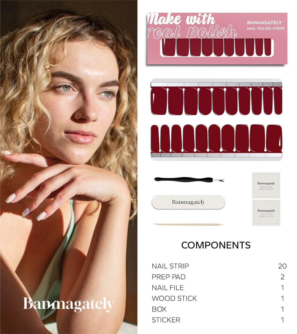 Banmagately universal-fit strips shown on different nails for versatile styling.
