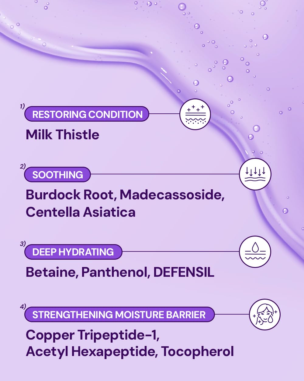 Ingredient panel with panthenol and milk thistle in BANO serum
