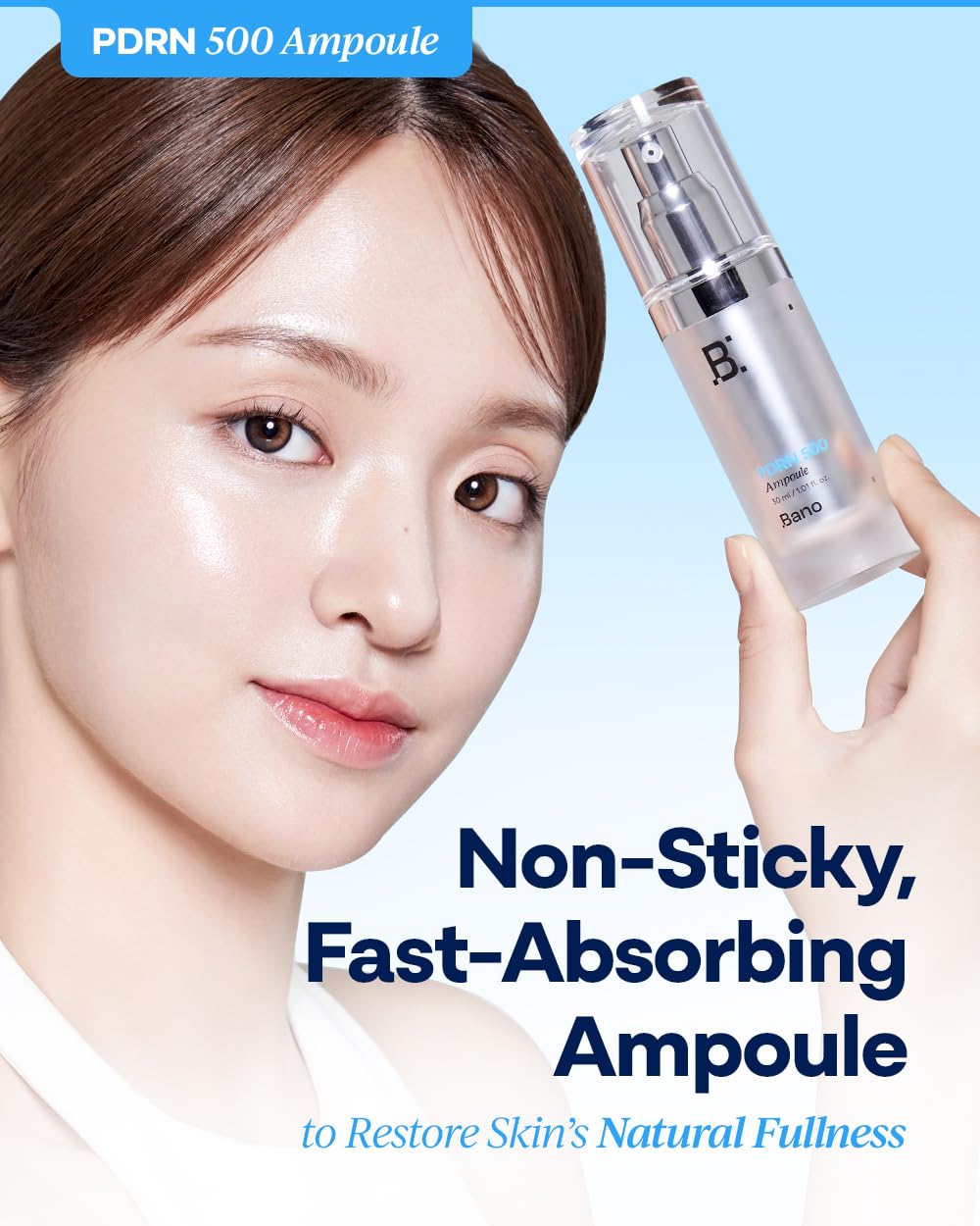 Bano PDRN ampoule label close-up emphasizing fragrance-free formula