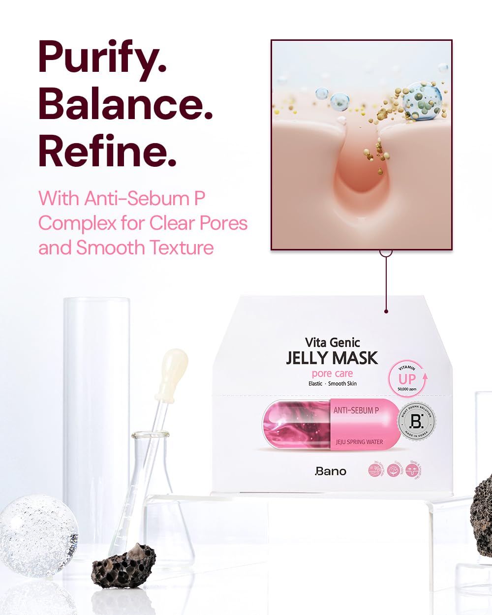Bano Vita Genic Jelly Mask jelly essence and cotton sheet boost absorption.