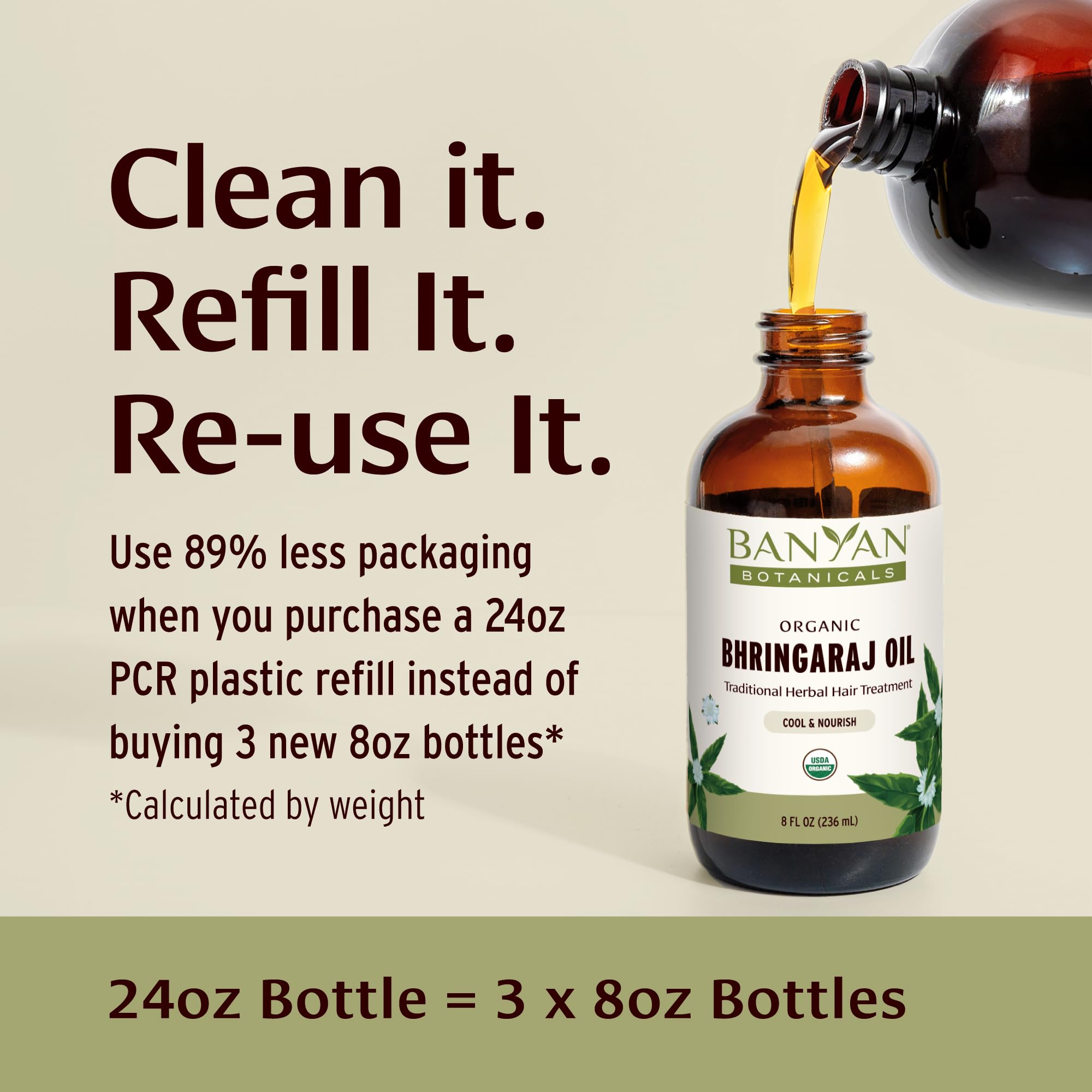 Hair strands with Banyan Botanicals Bhringaraj oil for shine and care.