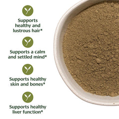 Close-up of Banyan Botanicals Bhringaraj powder texture for organic quality