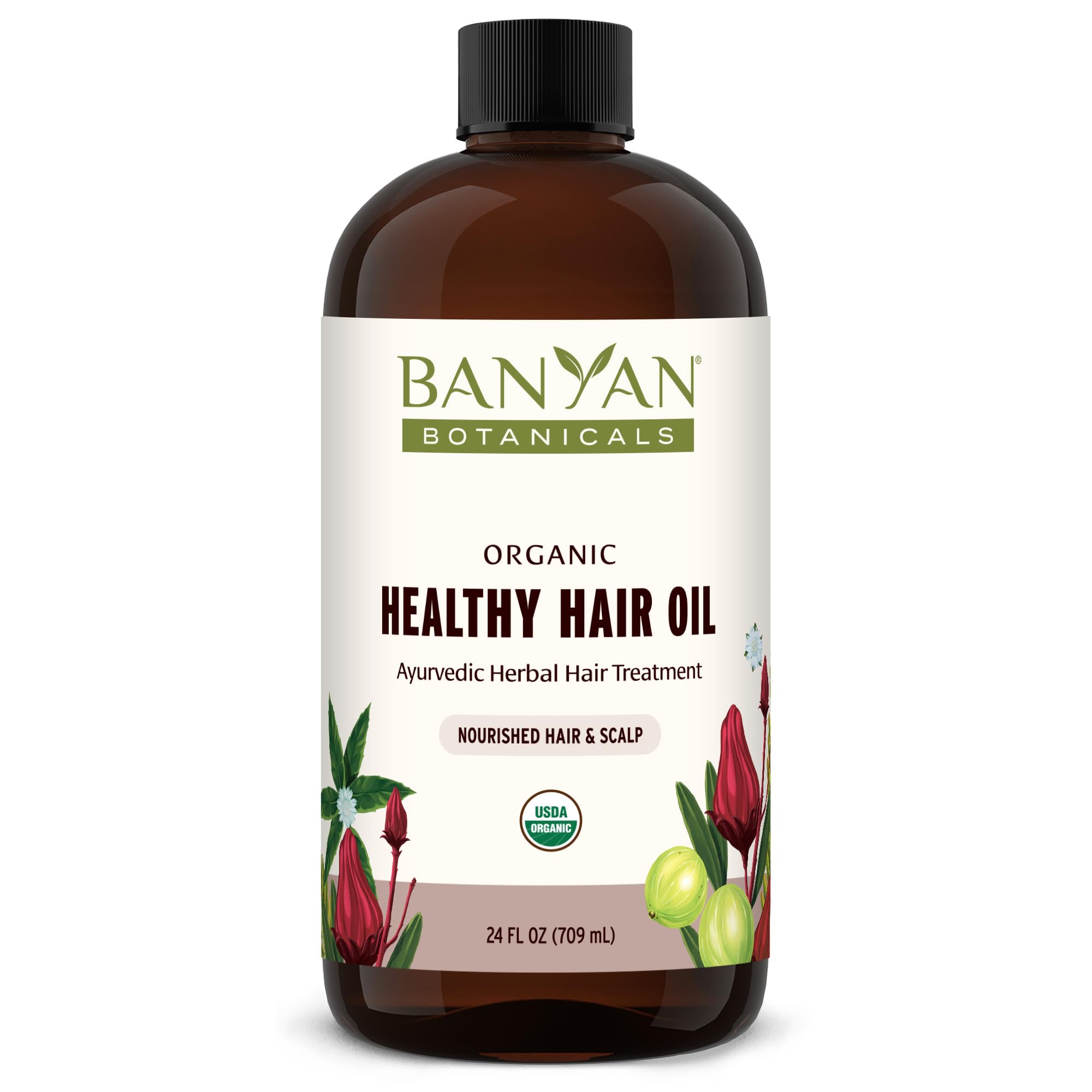 Banyan Botanicals Herbal Hair Oil bottle with nourishing formula for healthy hair