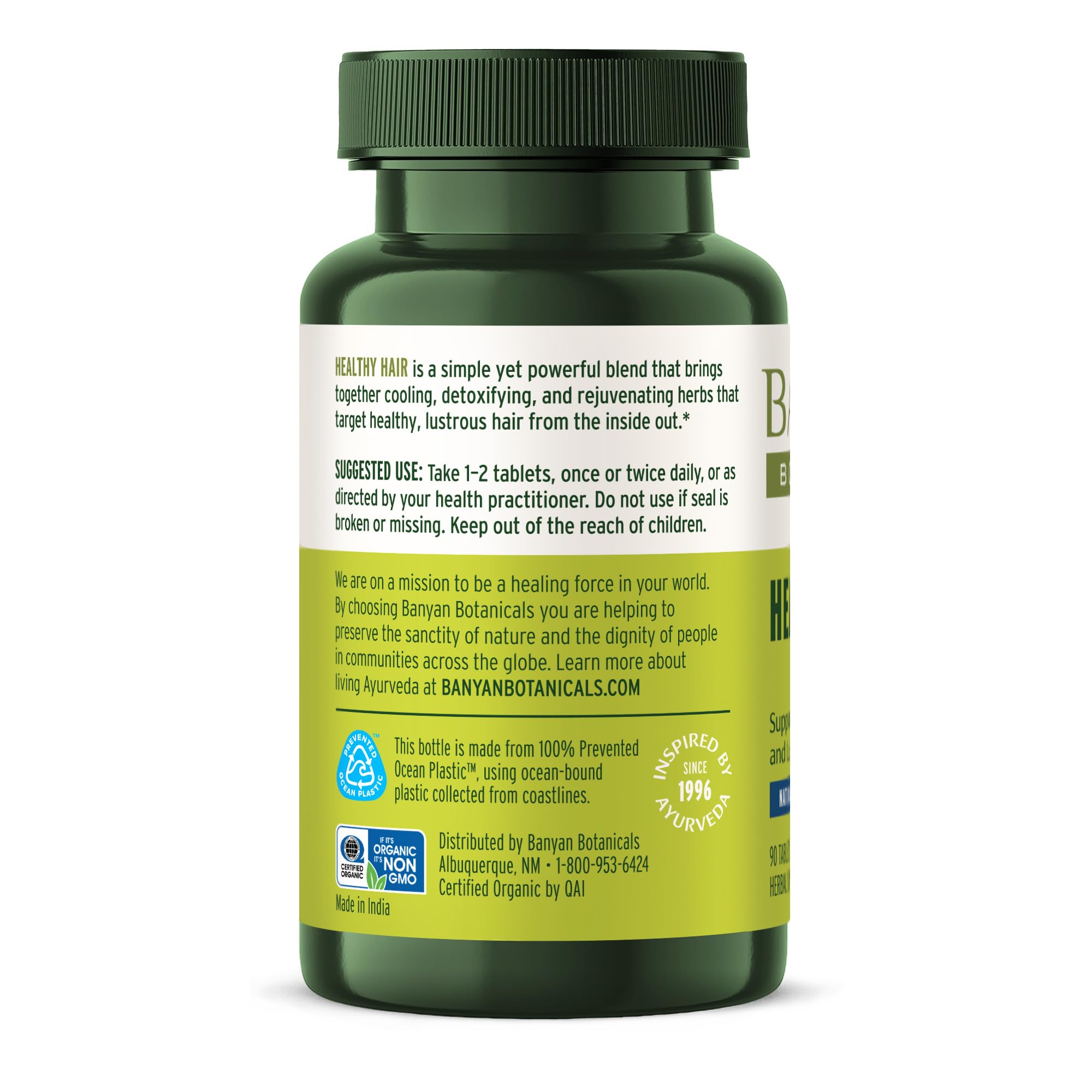 Recyclable packaging materials for Banyan Botanicals Healthy Hair Tablets
