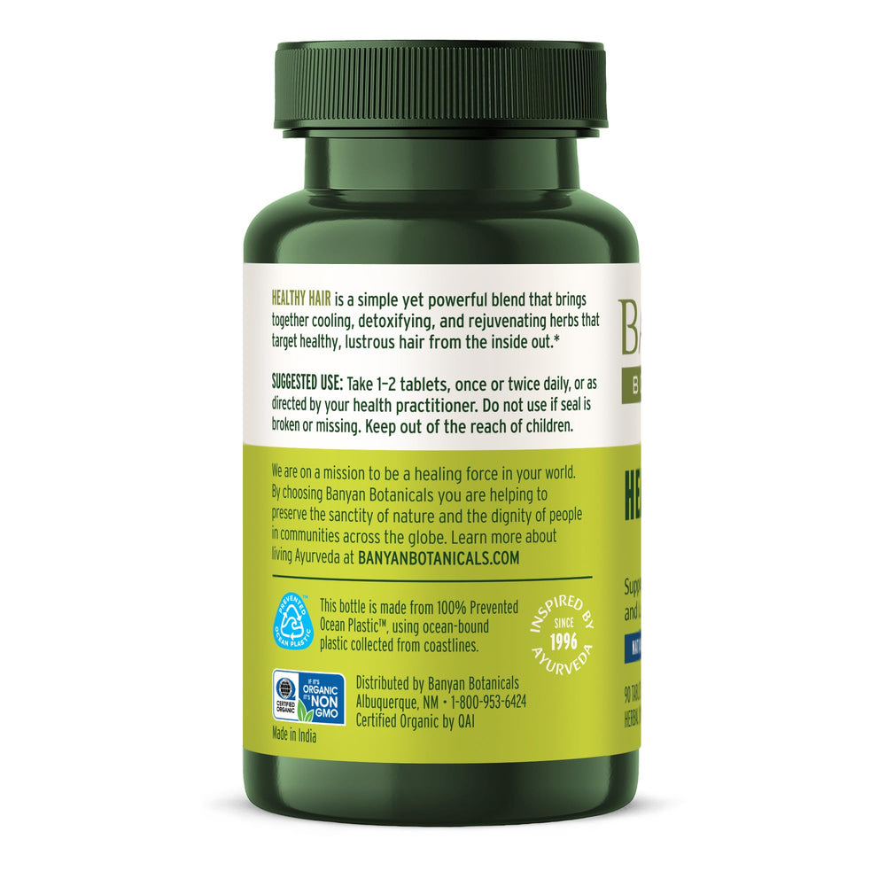Recyclable packaging materials for Banyan Botanicals Healthy Hair Tablets