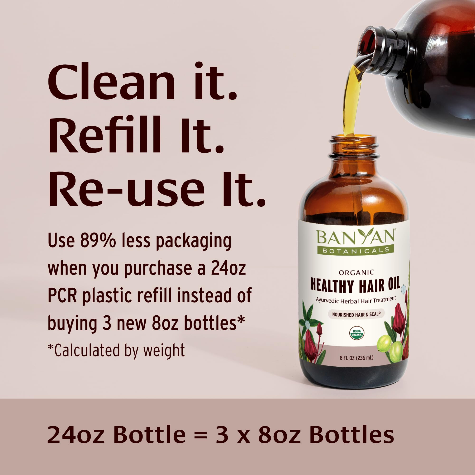 Banyan Botanicals Organic Hair Oil texture reveals nourishing oil ideal for frizz control.