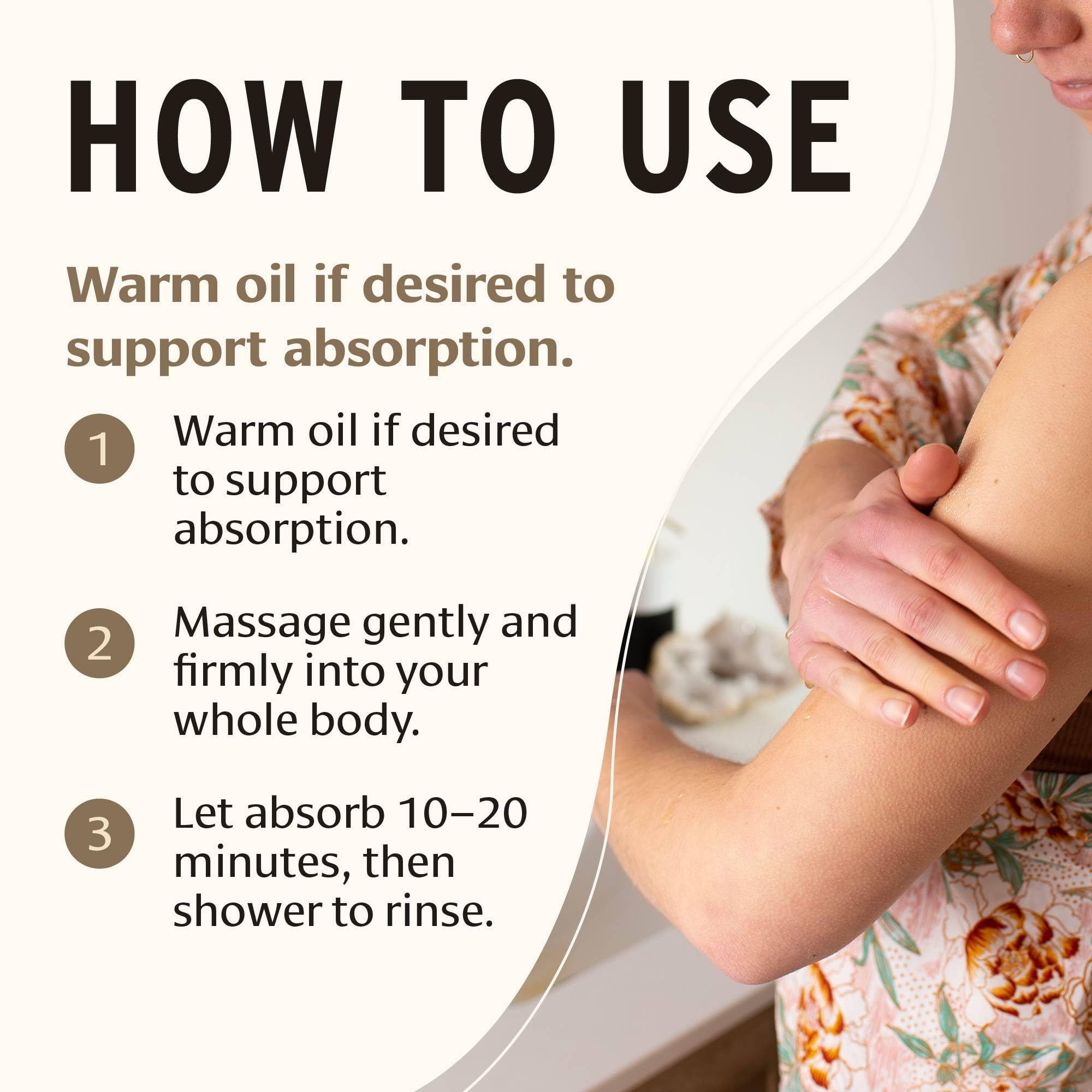 Golden sesame oil applied to hair and scalp for nourishment and shine.