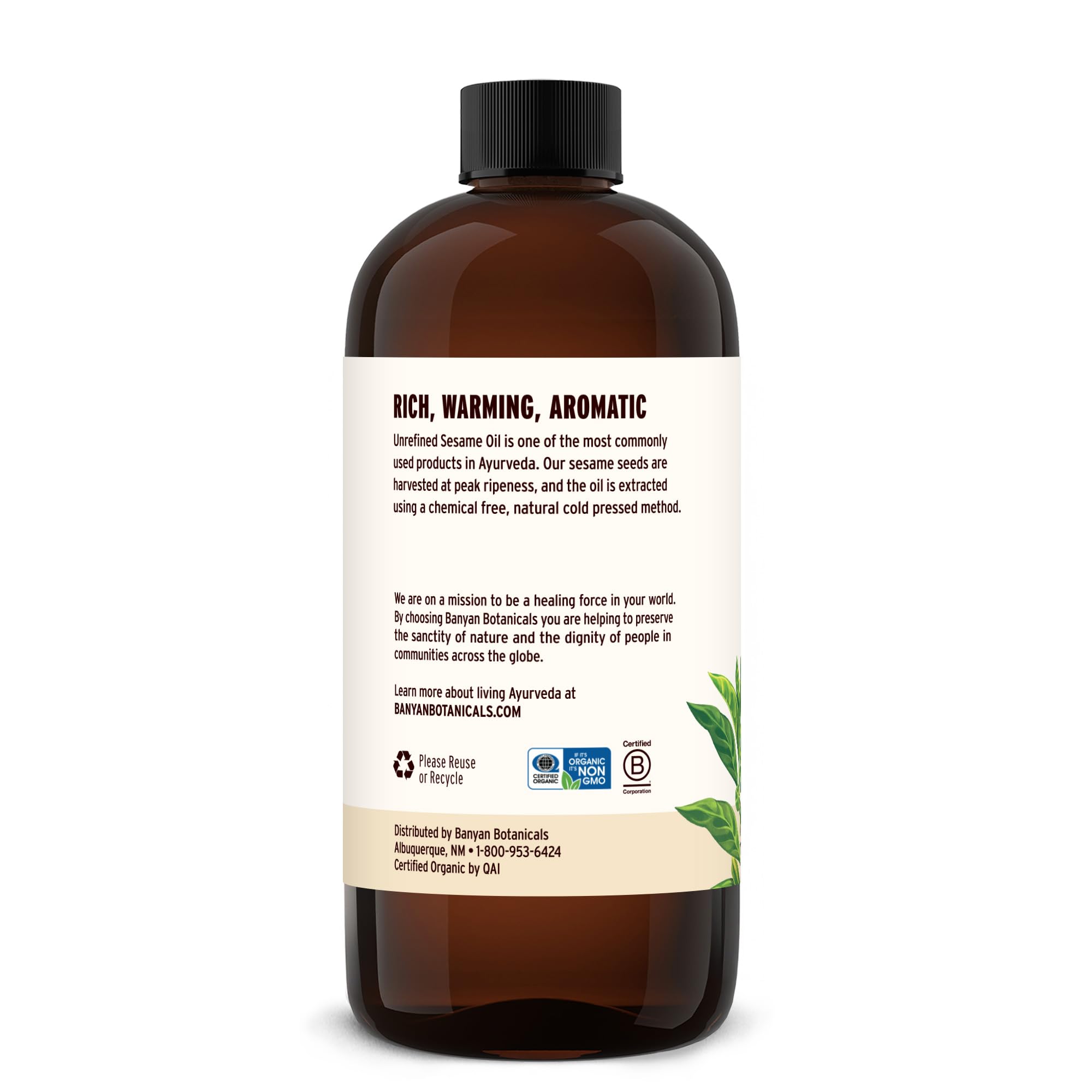 Sustainably sourced and fairly traded sesame oil from Banyan Botanicals.