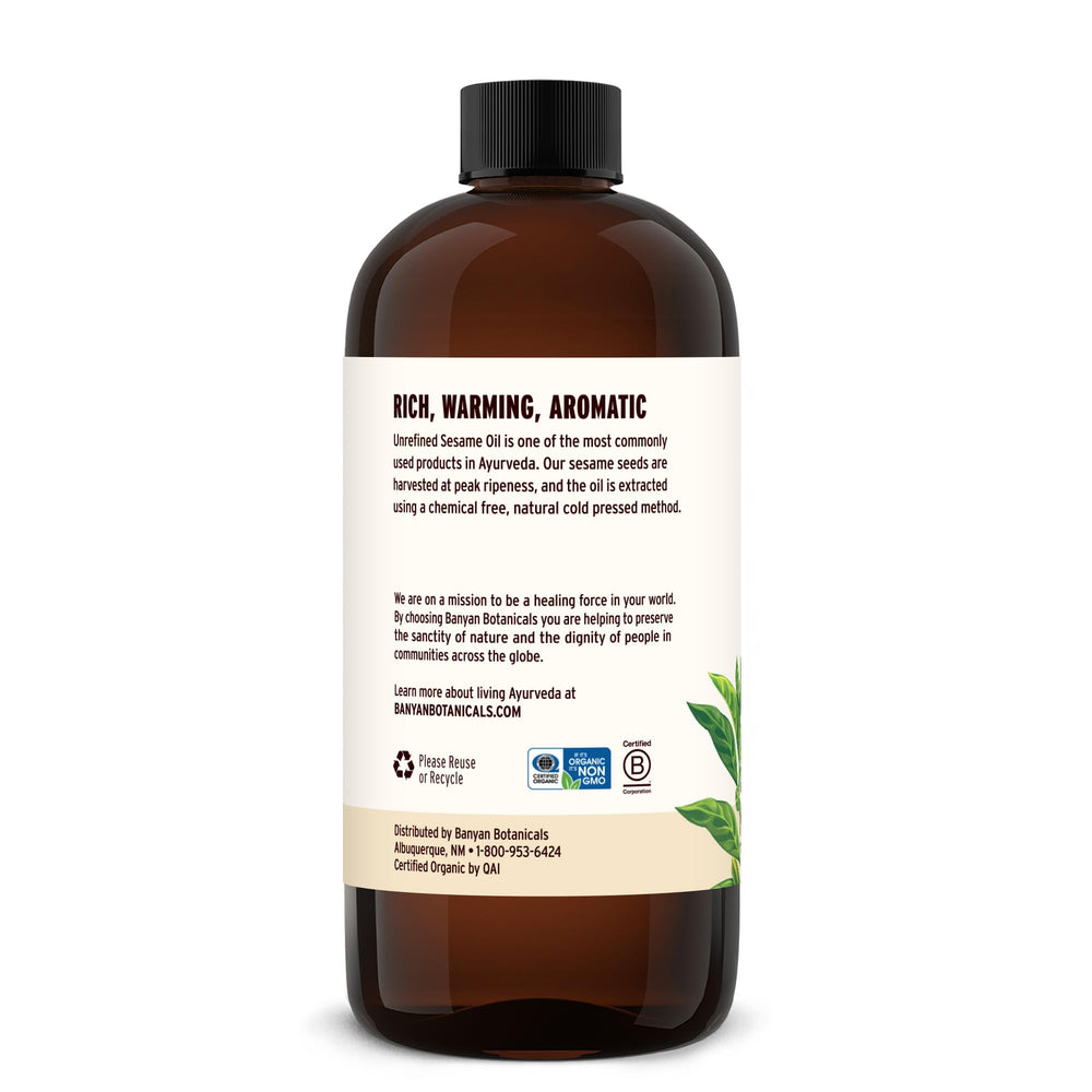 Sustainably sourced and fairly traded sesame oil from Banyan Botanicals.