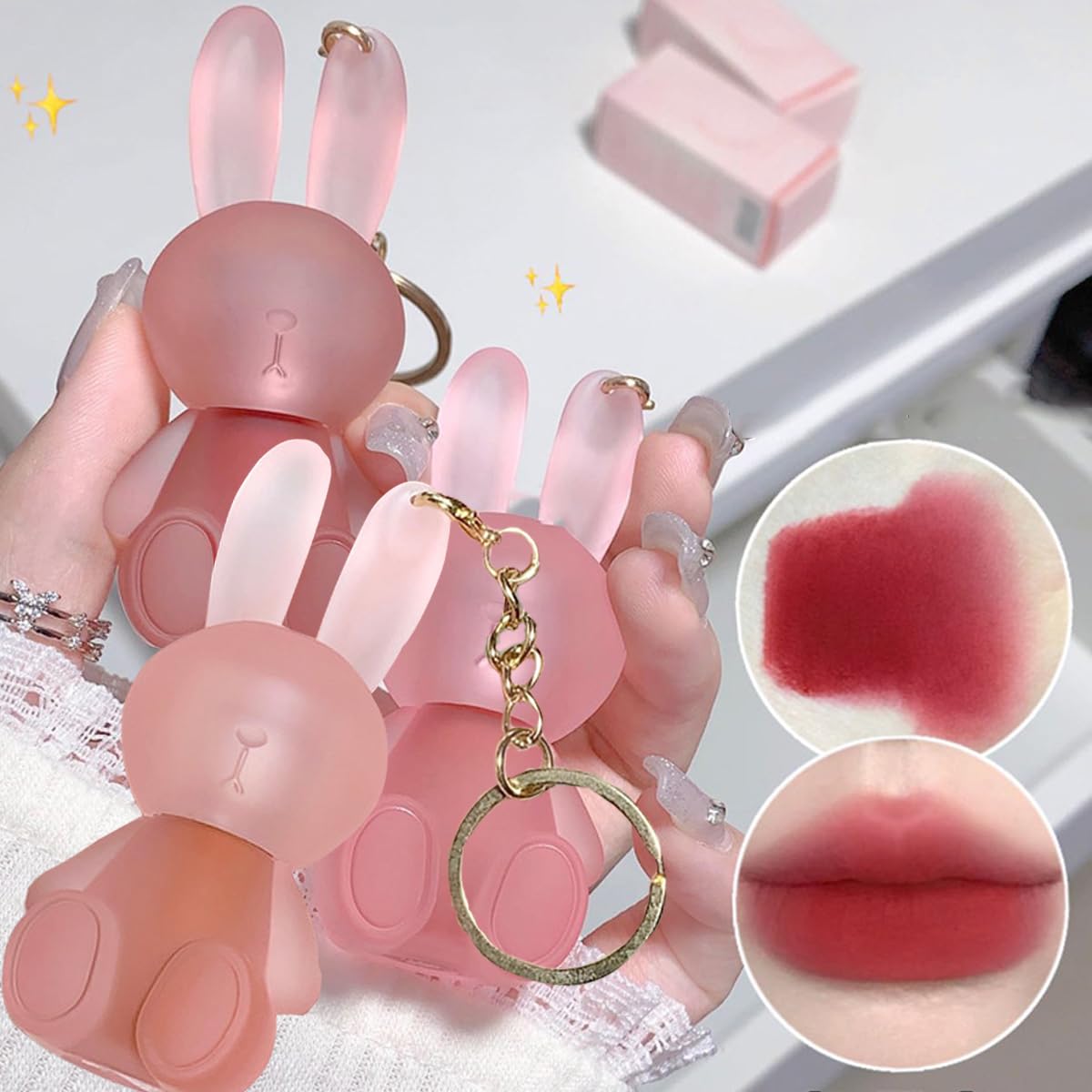Baorder Rabbit Lipstick Set Keychain Pack for on-the-go color and convenience.