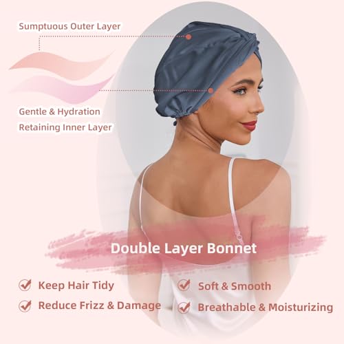 Baqzqudnl breathable bonnet promotes scalp comfort while sleeping.