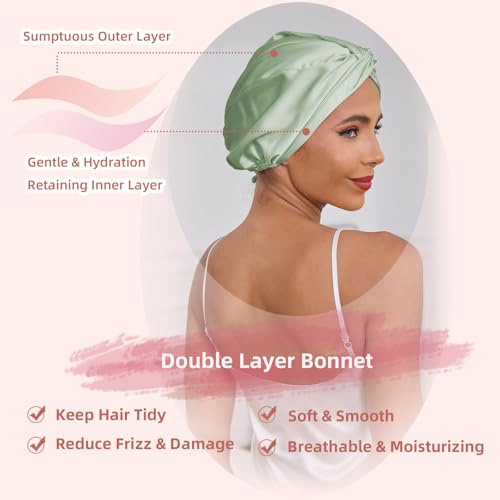 Luxurious Baqzqudnl green bonnet adds royal style while preserving hairstyle.