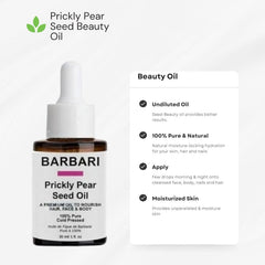 BARBARI Prickly Pear Oil on hair delivers shine and moisture.