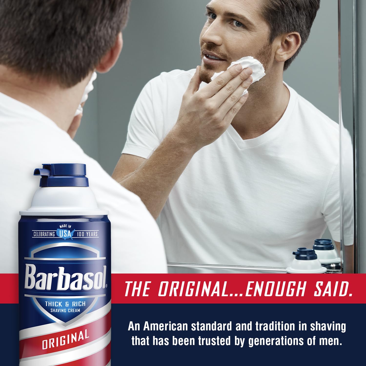 Barbasol Original morning shave setup, quick lather for refreshed skin.