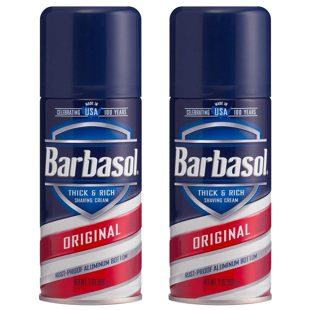 Barbasol Original Shaving Cream can two-pack for smooth razor glide.