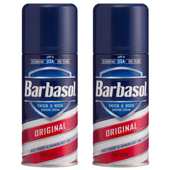 Barbasol Original Shaving Cream can two-pack for smooth razor glide.