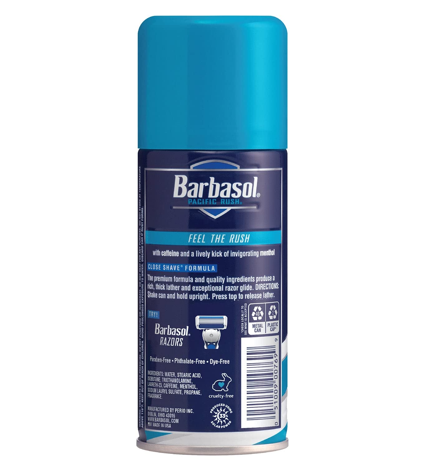 Barbasol Pacific Rush rich lather demonstrates thick, moisturizing foam.