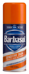Barbasol rich creamy lather cushions skin during shaving.