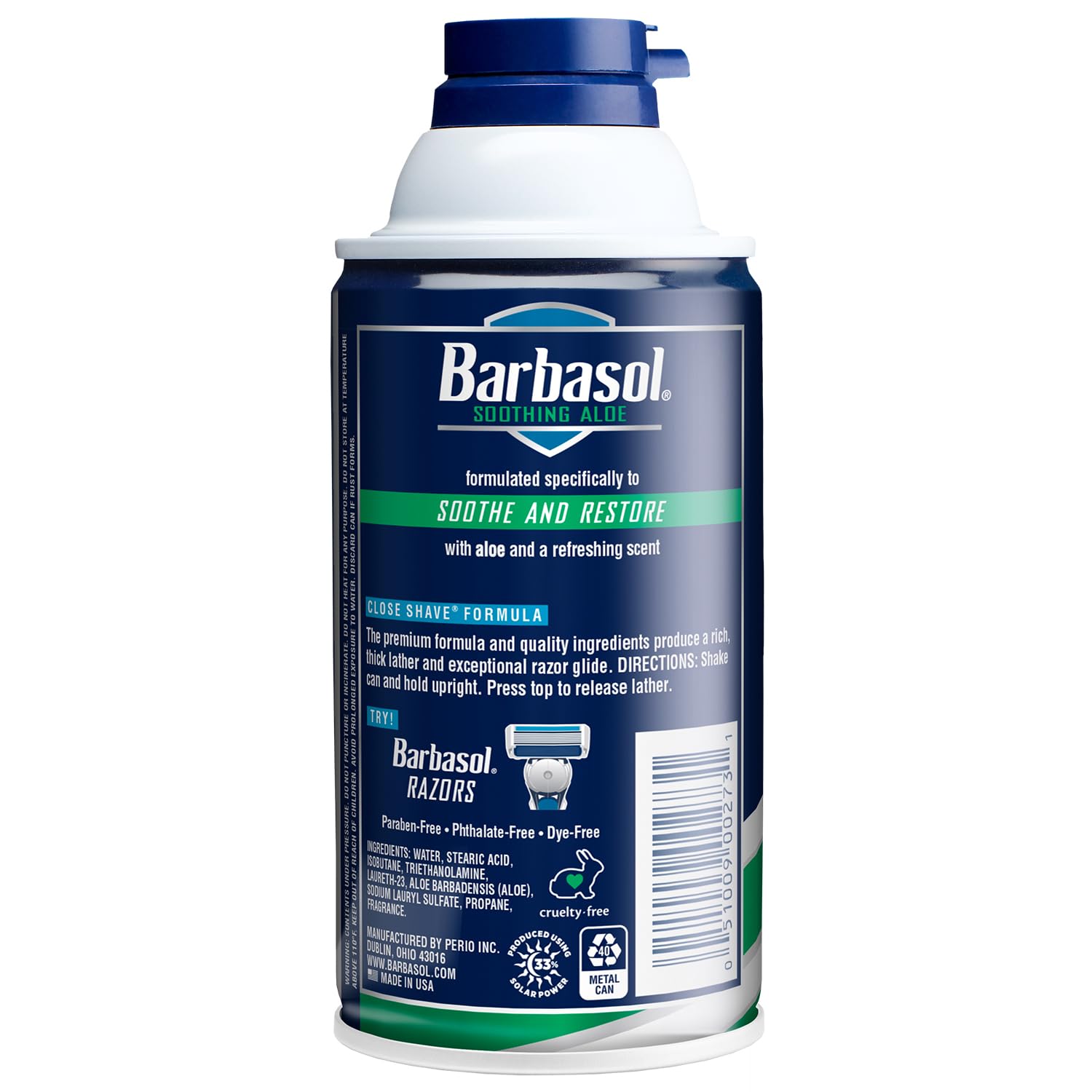 Barbasol Soothing Aloe close-up showing easy razor glide over the skin.