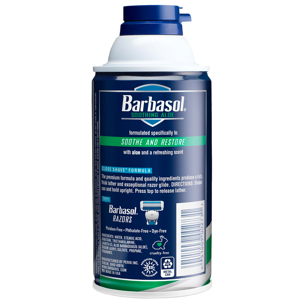 Barbasol Soothing Aloe close-up showing easy razor glide over the skin.