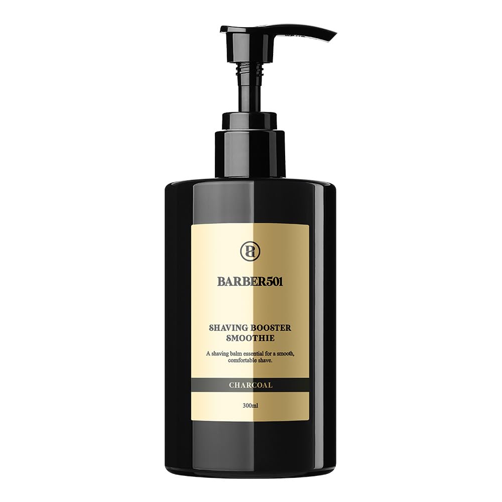 BARBER501 Shaving Booster Smoothie Charcoal bottle with gel-to-oil glide for a smooth shave.