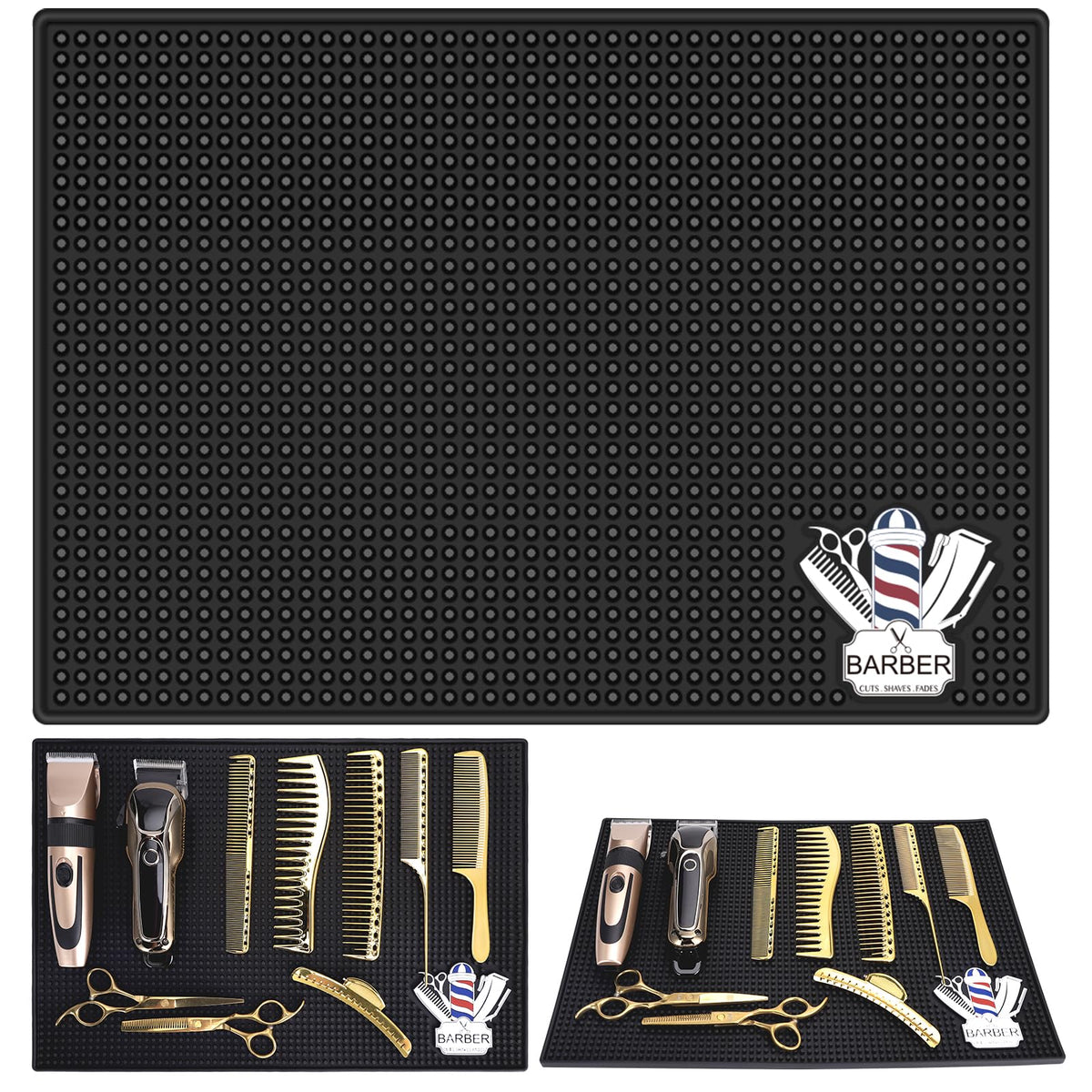 BARBERTOP Barber Mat for Clippers with non-slip surface keeps clippers secure during grooming