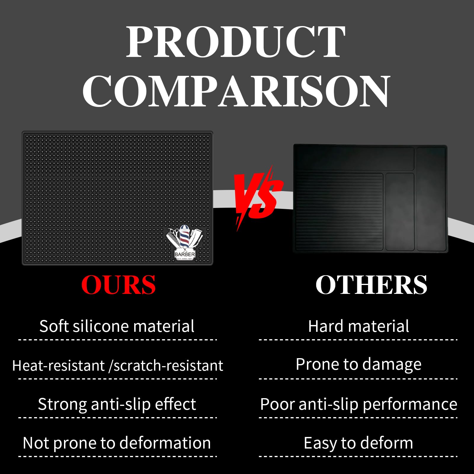 BARBERTOP waterproof silicone mat protects counters from spills and heat during sessions