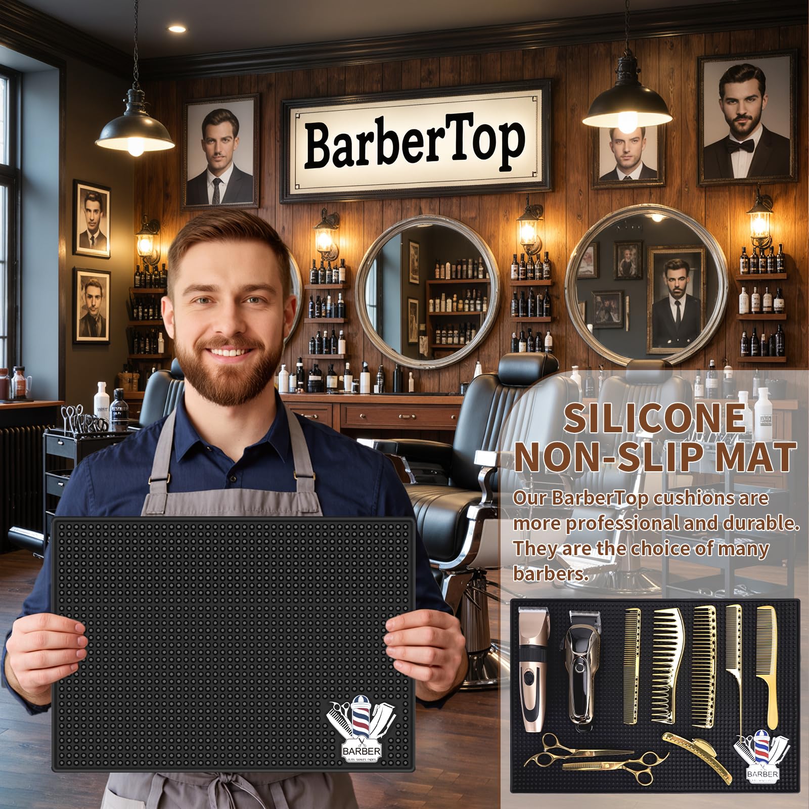 BARBERTOP professional-grade mat enhances workflow and organization in barbershops