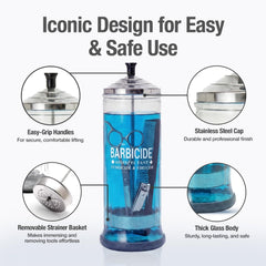 BARBICIDE stainless steel cap and removable strainer basket for daily use