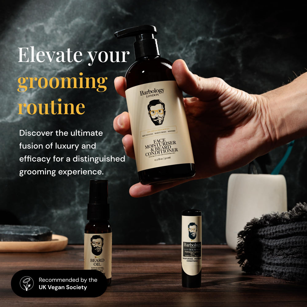 Barbology London daily-use beard moisturizer softens coarse hair