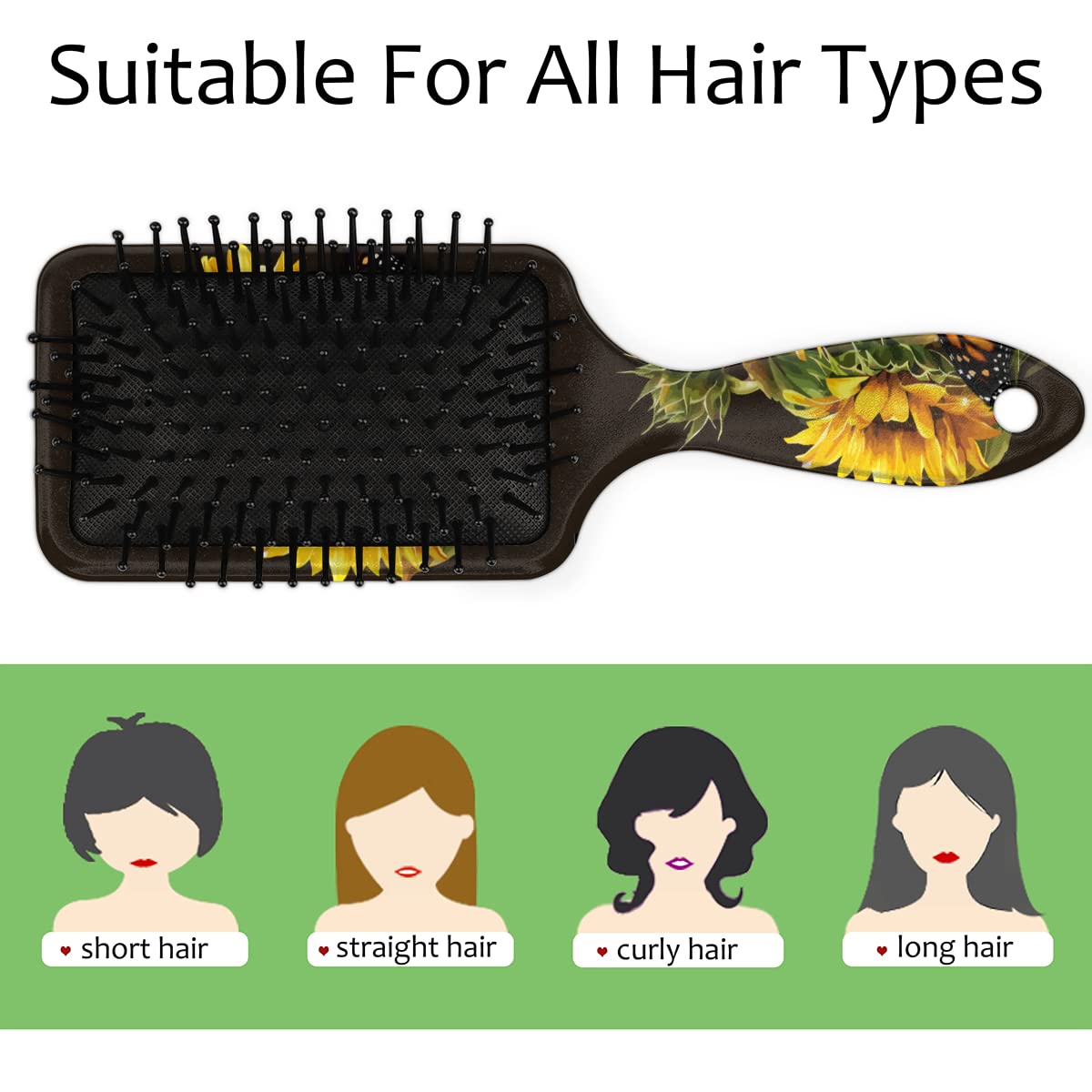 Bardic Sunflower Butterfly Hair Brush ball-ended pins glide through tangles