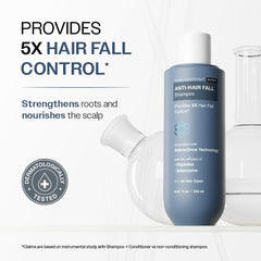 Bare Anatomy 5x hair fall control claim visual explaining enhanced root support.