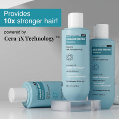 Bare Anatomy Damage Repair Shampoo splash emphasizes shine and vitality for daily use.
