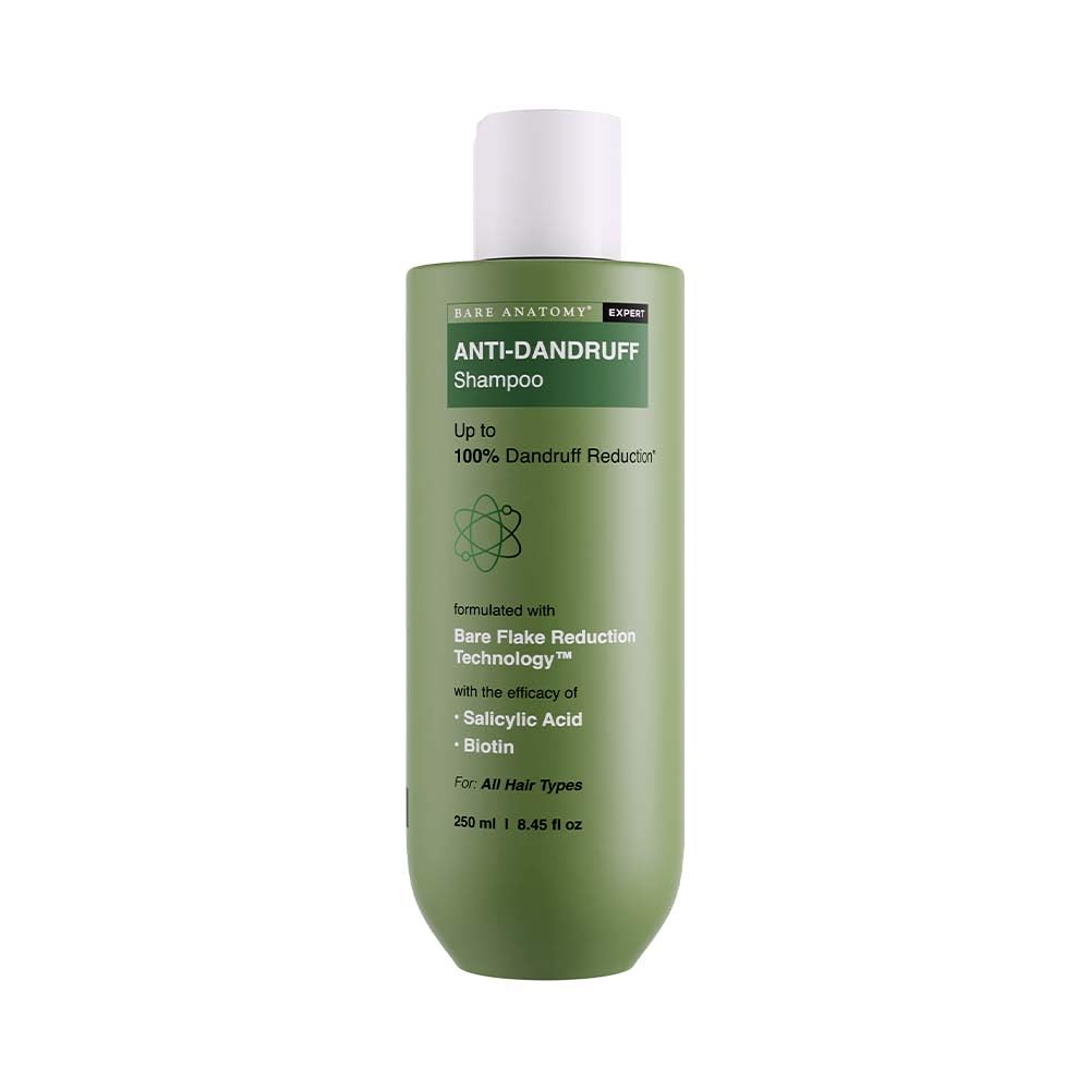 Bare Anatomy Expert anti-dandruff shampoo bottle for on-the-go scalp care.