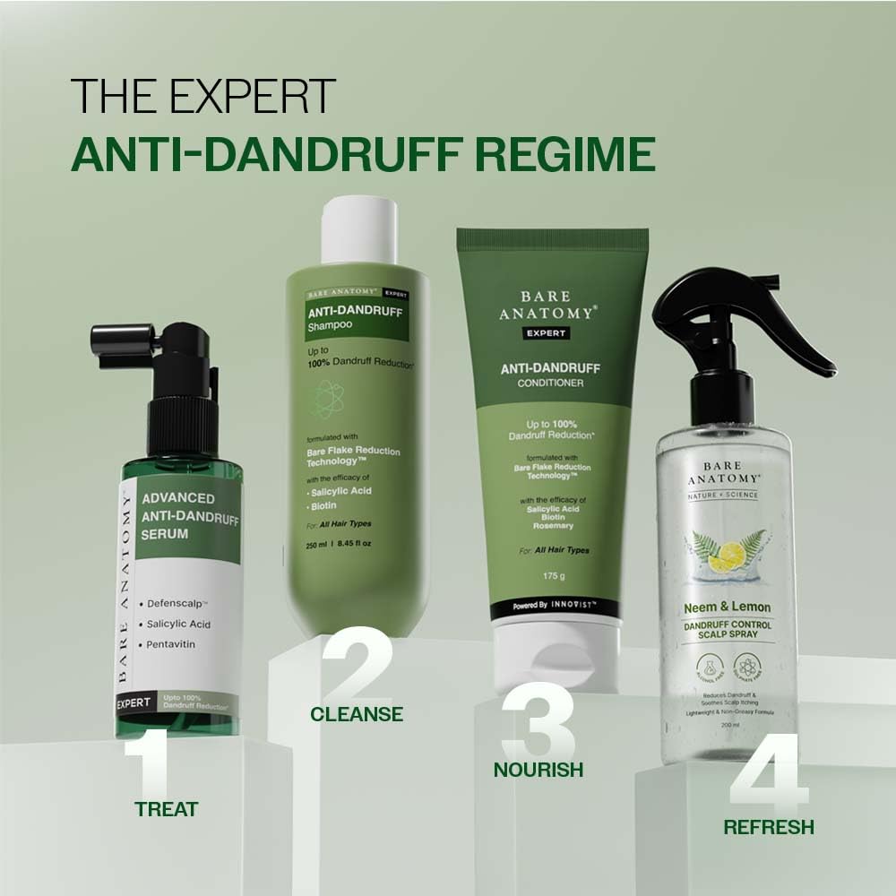 Cruelty-free badge on Bare Anatomy Expert anti-dandruff shampoo bottle.