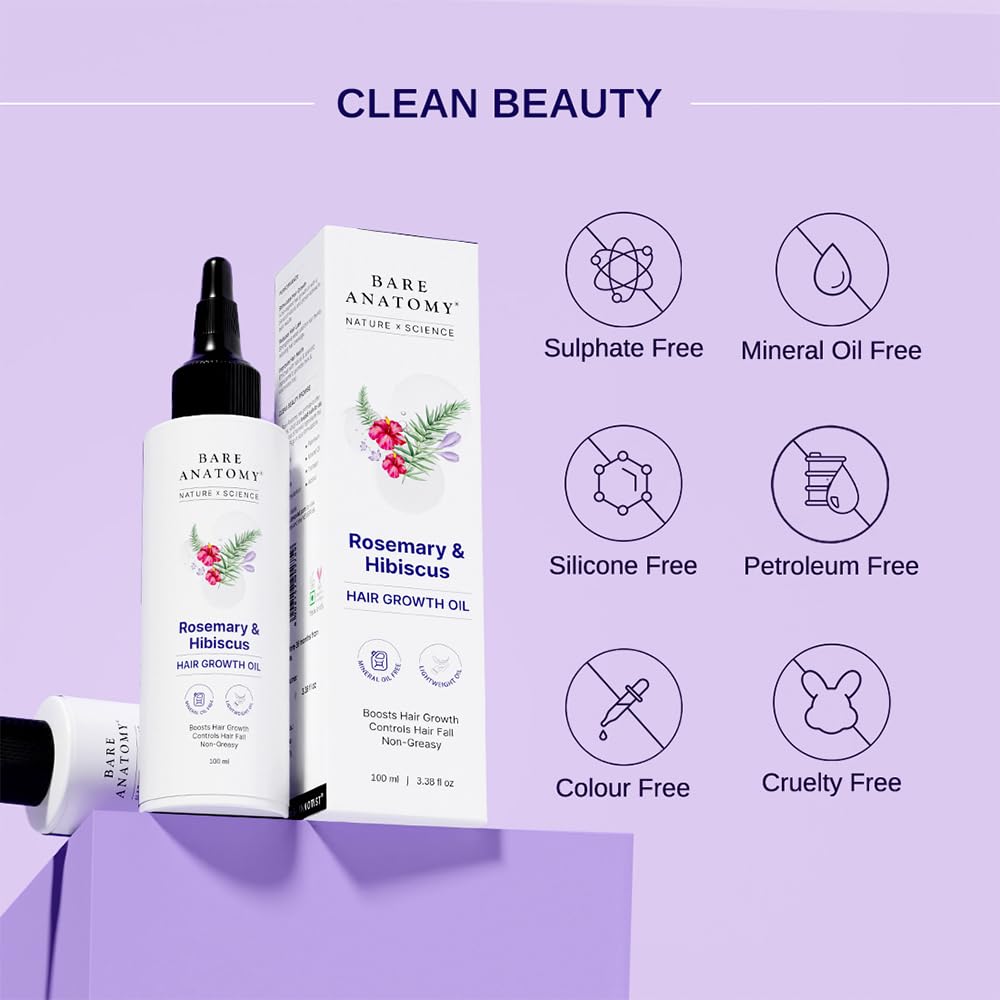 Bare Anatomy lightweight hair oil on hair demonstrates non-greasy finish.