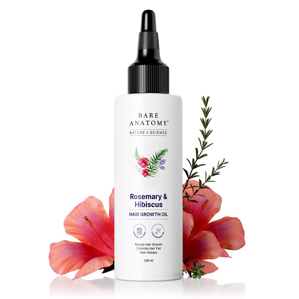 Bare Anatomy Nature x Science rosemary hibiscus oil bottle for scalp nourishment.