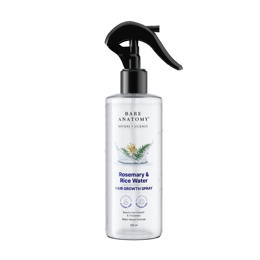 Bare Anatomy Rosemary Water Spray bottle close-up showing natural ingredients for healthier-looking hair