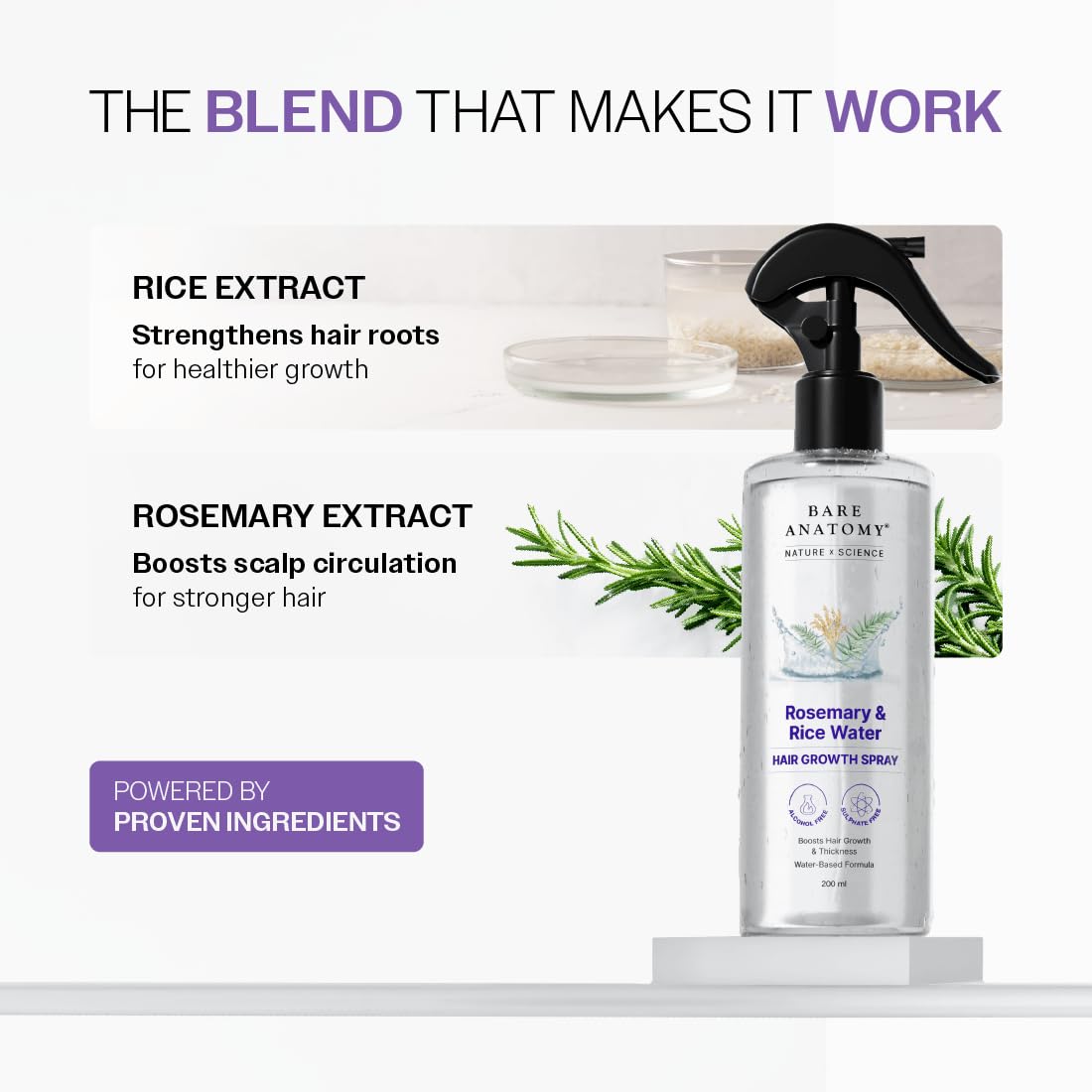 Bare Anatomy Rosemary Water Spray bottle with visible rosemary and rice water ingredients